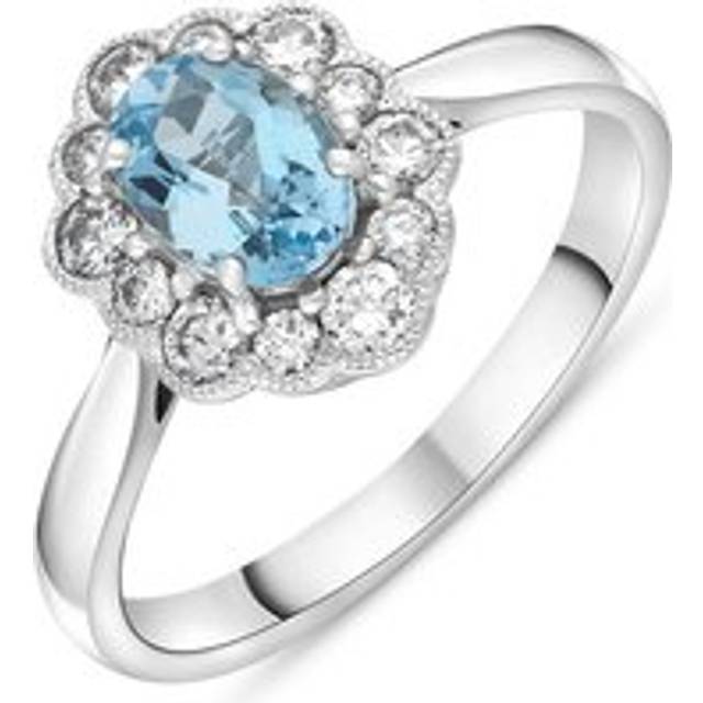 18ct White Gold 0.78ct Aquamarine Diamond Halo Ring