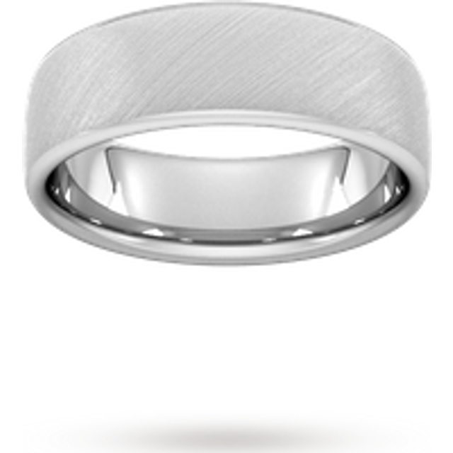 7mm Flat Court Heavy Diagonal Matt Finish Wedding Ring In 950 Palladium - Ring Size N
