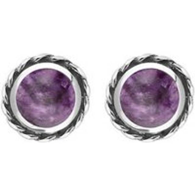 9ct White Gold Blue John Round Twist Edge Stud Earrings