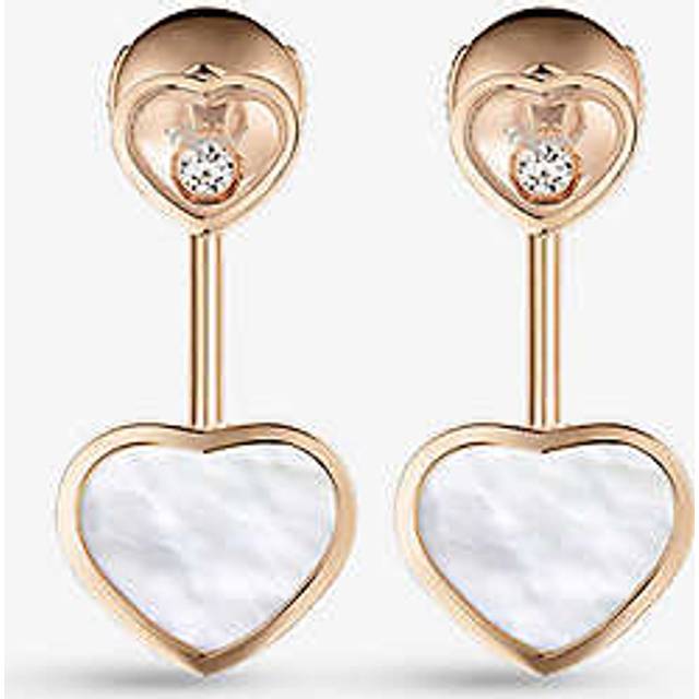 Chopard Womens Rose Gold Happy Hearts 18ct Rose-gold, 0.08ct Diamond and Mother-of-pearl Earrings - ROSE GOLD
