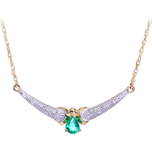 Diamant L'Eternel Womens 9ct Yellow Gold Diamond and Emerald Ladies Necklace - One Size