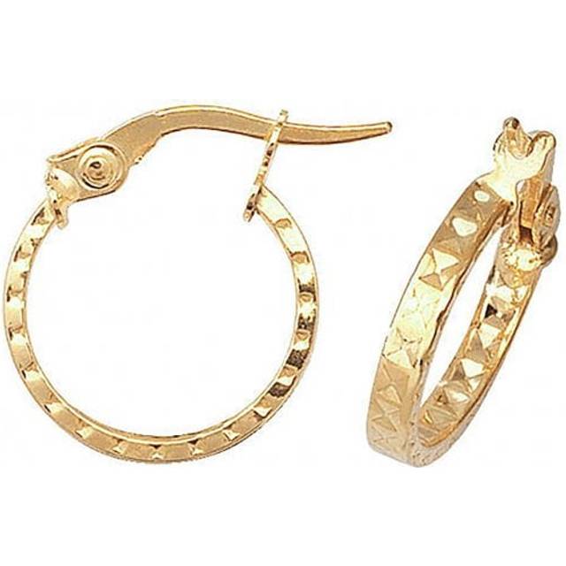 9ct Yellow Gold 10mm Double Cut Hoop Earrings ER651