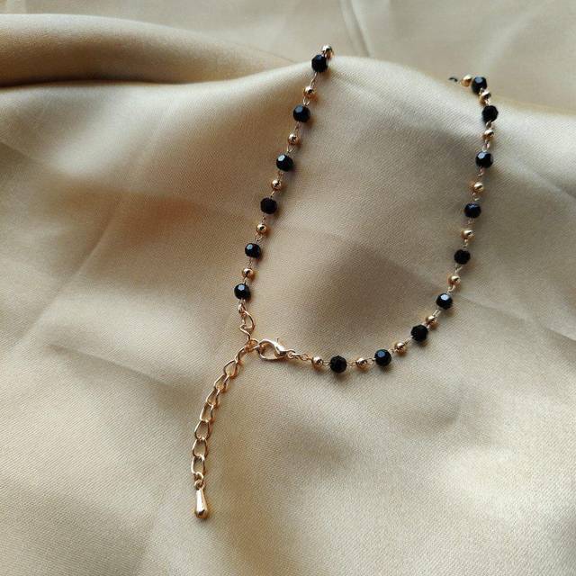 Black Crystal Beads Indian Mangalsutra Beaded Nazaria Bracelet - Gold - 6 inches