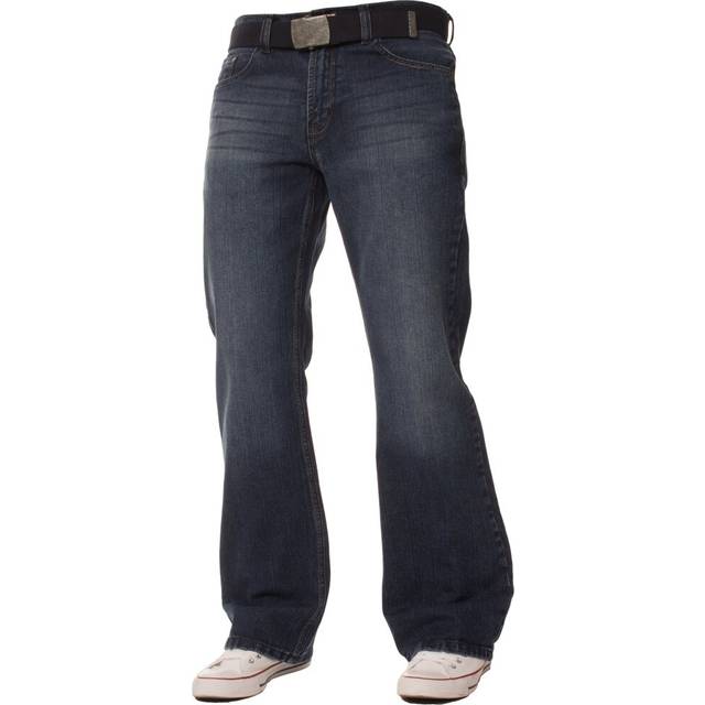 (Dark Wash, 32W / 32L) Mens Bootcut Loose Fit Wide Flare Leg Denim Jeans