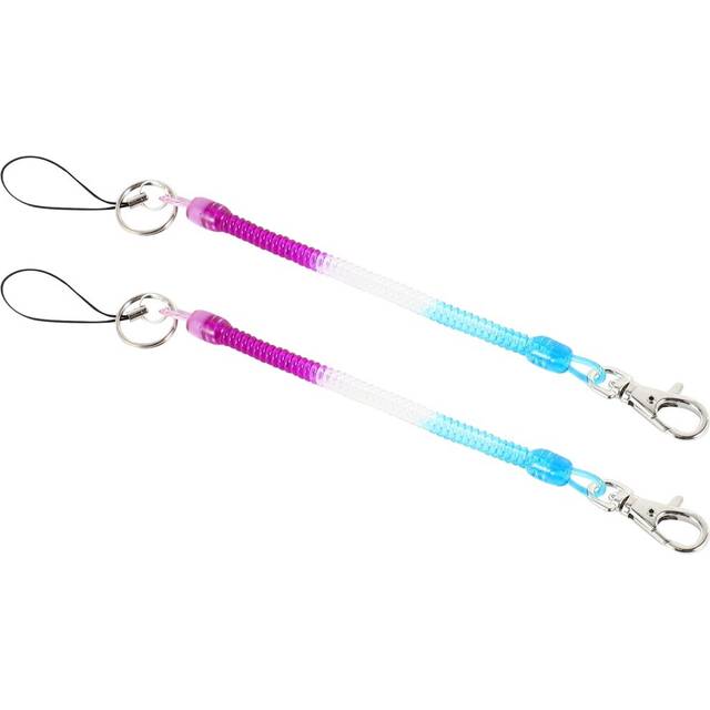 2X Lobster Hook Purple Blue Spring Stretchy Coil Keyring Keychain Strap Rope Cord