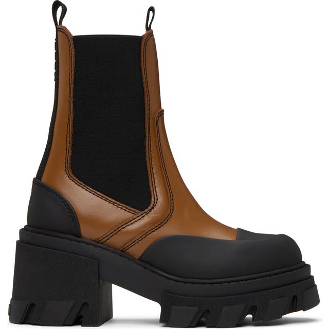 GANNI Brown Cleated Heeled Chelsea Boots - 177 Tiger's Eye - IT 36