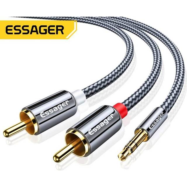 Essager RCA Cable 3.5mm Jack to 2 RCA Aux Audio Cable 3.5 mm to 2RCA Male Adapter Splitter for TV Box apple tv Speaker Wire Cord 3m dark grey