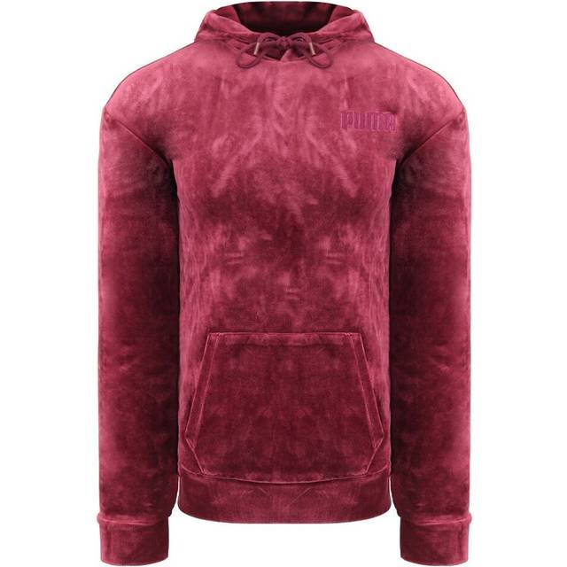 Puma Embroidered Womens Wine Red Velour Hoodie Cotton - Size Medium