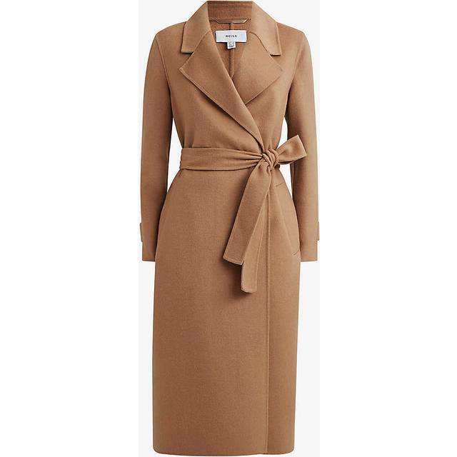 Reiss Womens Camel Emile Belted-waist Long Wool Coat 16 - CAMEL