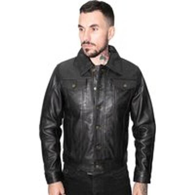 Infinity Leather Mens Men’s Retro Trucker Jacket-Constantine - Black - Size X-Large