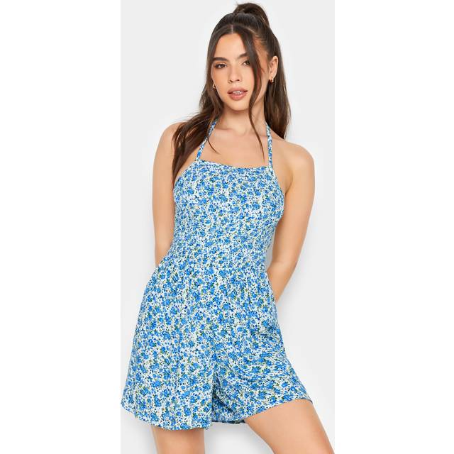 Pixiegirl Blue Shirred Ditsy Print Playsuit 12 Pixiegirl | Petite Women's Playsuits