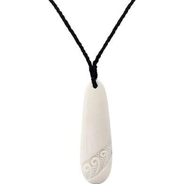 Carved bone necklace roimata koru pendant maori style cord - 81stgeneration