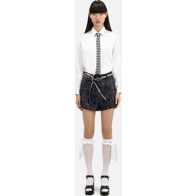 The Kooples Womens Black White Textured-weave High-waisted Tweed Shorts M - BLACK WHITE