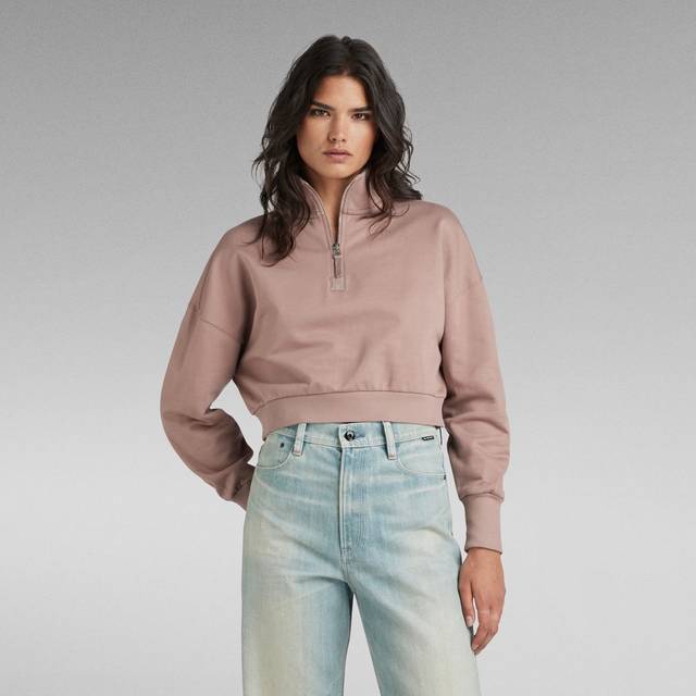 G Star Raw Womens G-Star RAW Cropped Half Zip Loose Sweater - Brown Cotton - Size X-Large