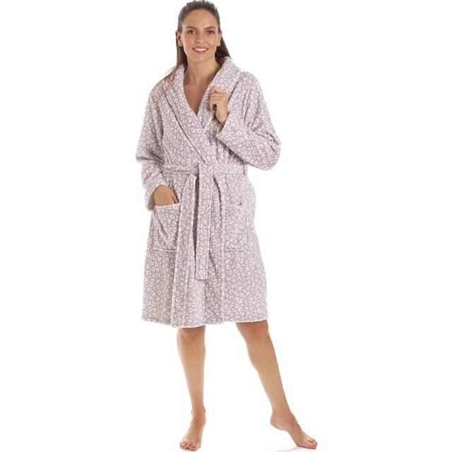 Supersoft Shawl Collared Leopard Print Bathrobe - Mauve - 18-20