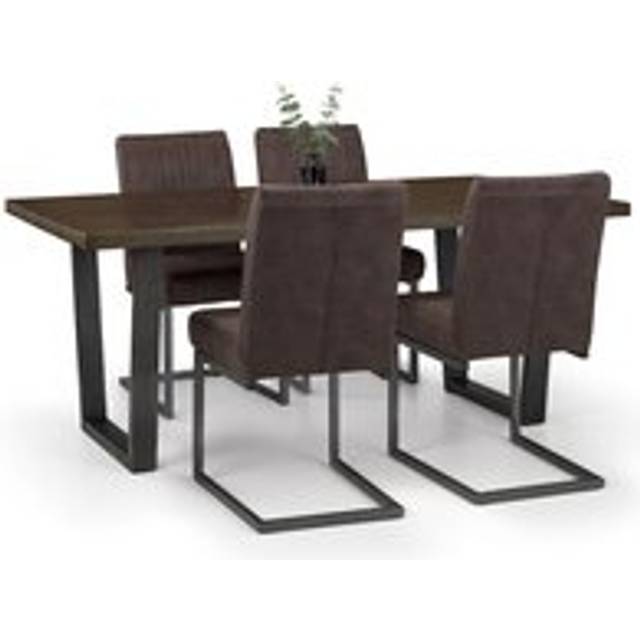 Julian Bowen Brooklyn Dark Oak Table And 4 Charcoal Chairs Set, Brown