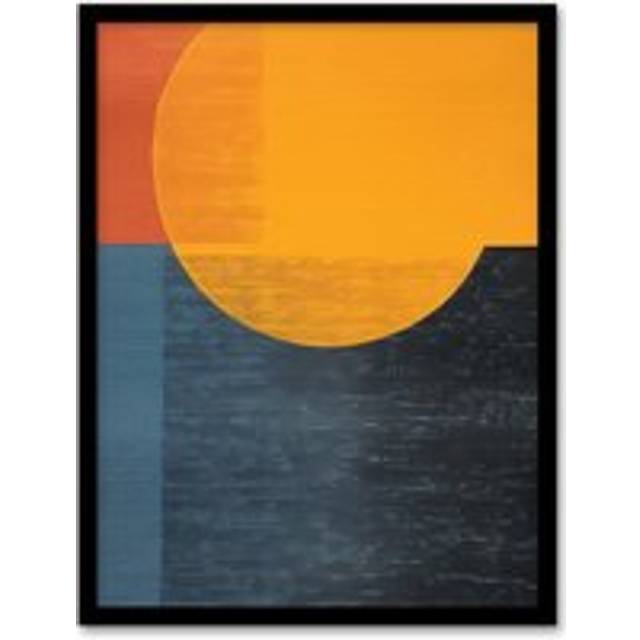 Wall Art Print Indigo Amber Sunrise Abstract Yellow and Blue Oil Painting Art Framed - Multi - W12 inch x H16 inch