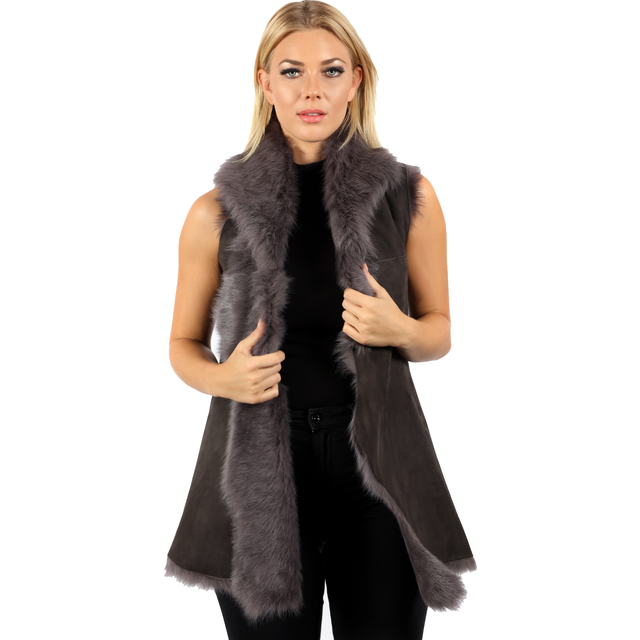 (M) Ladies Grey Toscana Shearling Sheepskin Gilet