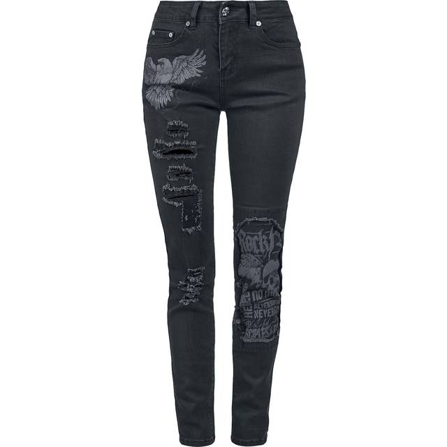 Rock Rebel by EMP Jeans - Skarlett - Jeans with Prints and Rips - W26L32 to W31L34 - for Women - black - W31L30