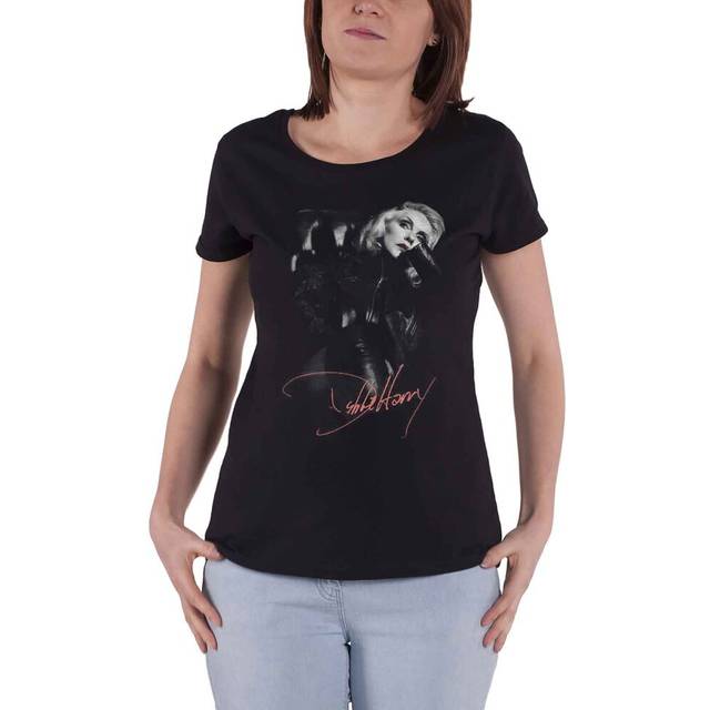 (S, Black) Debbie Harry Leather Girl Skinny Fit T Shirt
