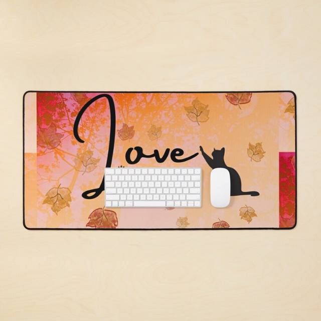 Desk Mat Fall Leaves Black Cat Large Gaming Mouse Pad 35x16 inch