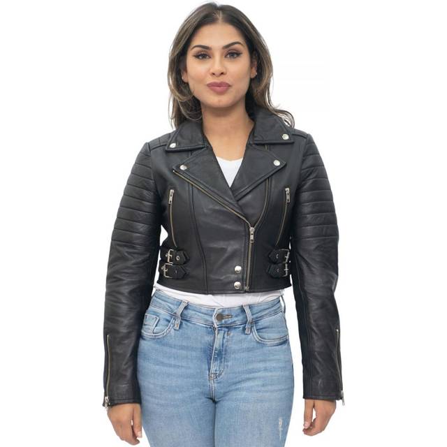 (20) Ladies Cropped Short BLACK Biker LEATHER Jacket