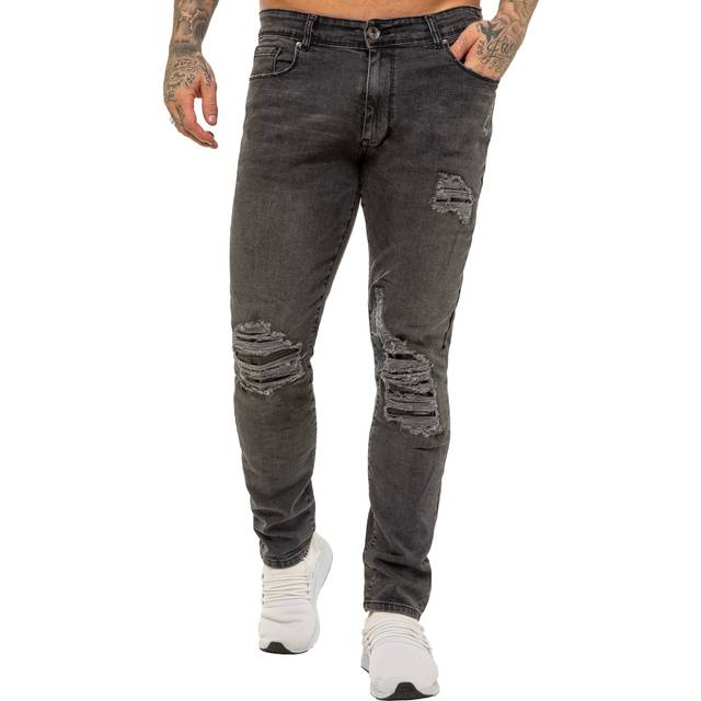Enzo Mens Skinny Stretch Denim Jeans - Grey Cotton - Size 38W/32L