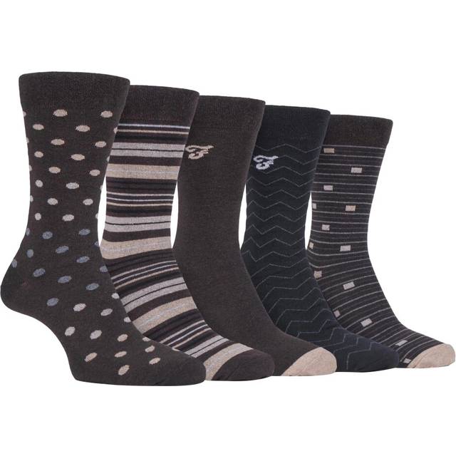 (6-11 UK, Brown Grey (Polka Dots)) FARAH - 5 Pack Mens Classic Patterned Office Cotton Dress Socks
