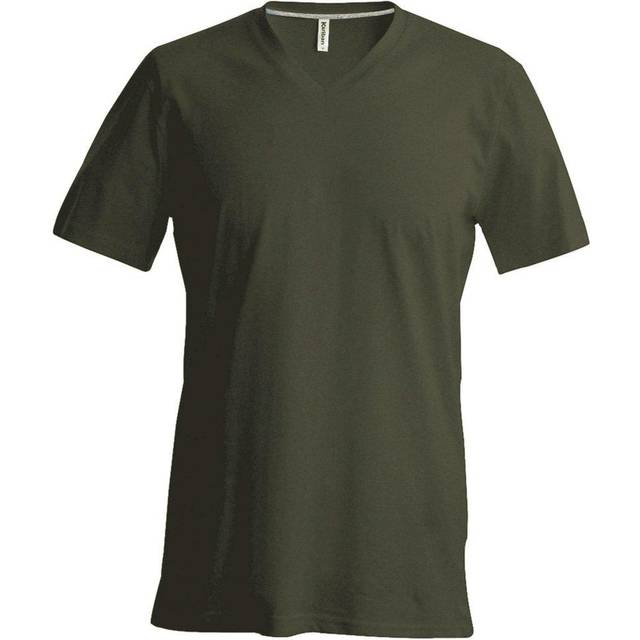 (2XL, Khaki) Kariban Mens Short Sleeve V Neck Slim Fit T-Shirt