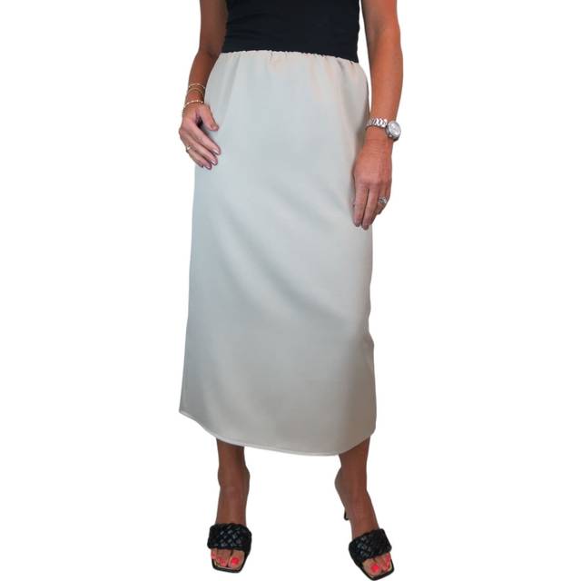 Midaxi Matte Satin Skirt Elasticated Waist - Beige - 14