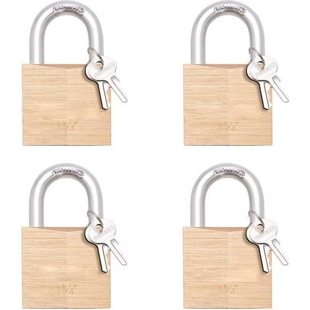 Keyed Padlock of 4 Pack, Solid Brass Small Lock with 1-1/4Â¡ (30mm) Wide Lock Body, Keyed Alike Padlocks for Sheds, Storage Unit School Gym Locker