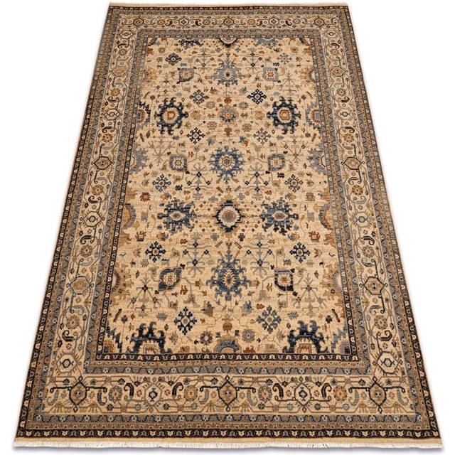 Carpet Wool keshan fringe, oriental classic 7521/53555 beige / navy beige 120x145 cm