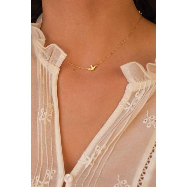Dainty 18K Gold Bird Necklace Choker - One Size