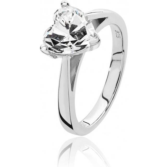 Silver & Co 3 Claw Set 8mm Heart Cubic Zirconia Ring with Sparkling Elegance / Size M