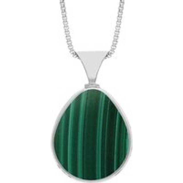 18ct White Gold Whitby Jet Malachite Hallmark Double Sided Pear-shaped Necklace - Gold