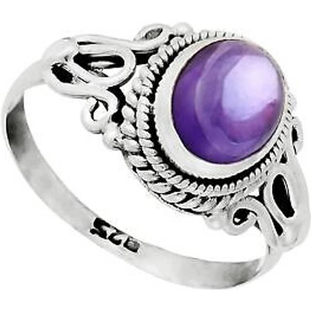 Amethyst ring sterling silver purple oval shaped vintage style - 81stgeneration