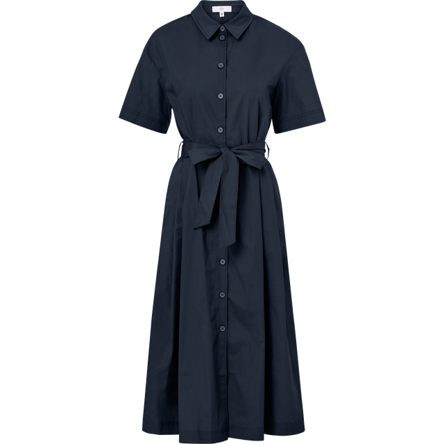 Maxi Shirt Dress with Tie-Waist - Navy Blue - 18