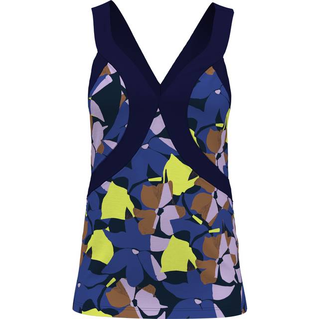 Original Penguin Women&#39;s Criss-Cross Floral Tank Top in Black Iris Blue, Size XL, Recycled Polyester/Elastane (XL)