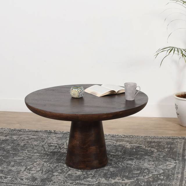 Natural Solid Dark Wood Round Coffee Table