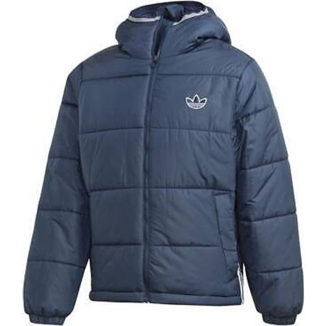 Adidas men's padded hooded puffer coat winter jacket warm insulated navy blue