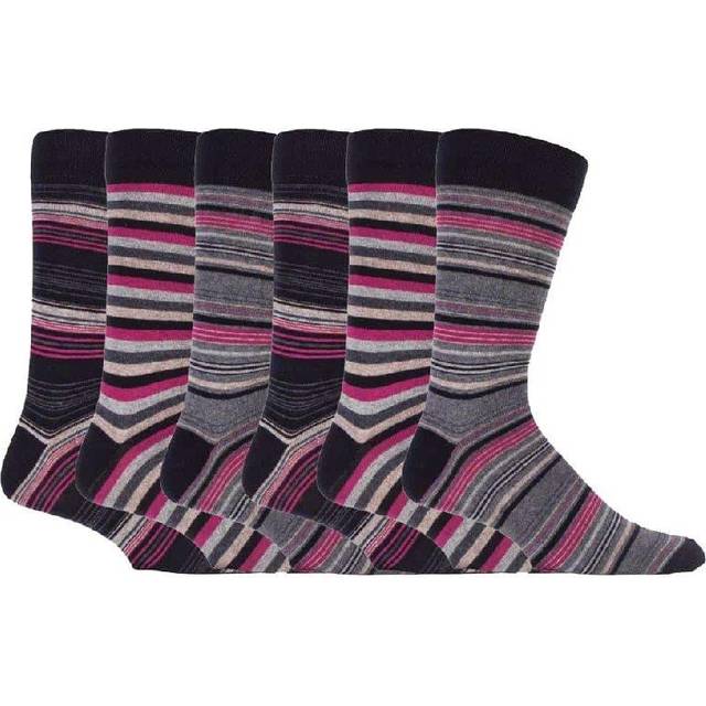 Sock Snob Mens 6 pack colourful striped patterned dress cotton socks in 7 styles - Red - Size UK 6-11