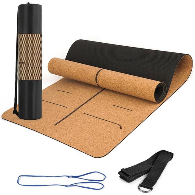 5mm Thick Non Slip Cork Yoga Mat with Strap Carry Bag for Pilates Gymnastics Exercise Fitness Pad