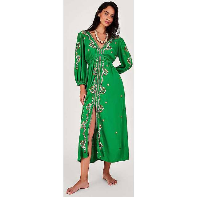 Monsoon Embroidered Maxi Kaftan Dress - Green