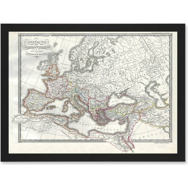 Roman Empire Divided East West Ancient Rome 1850 Vintage Map Artwork Framed Wall Art Print A4 - Black - One Size