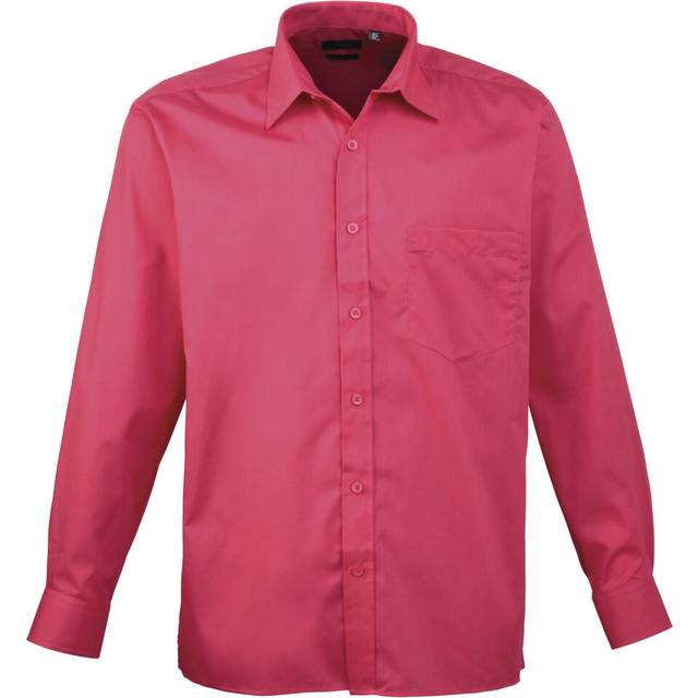 (17.5, Hot Pink) Premier Mens Long Sleeve Formal Plain Work Poplin Shirt