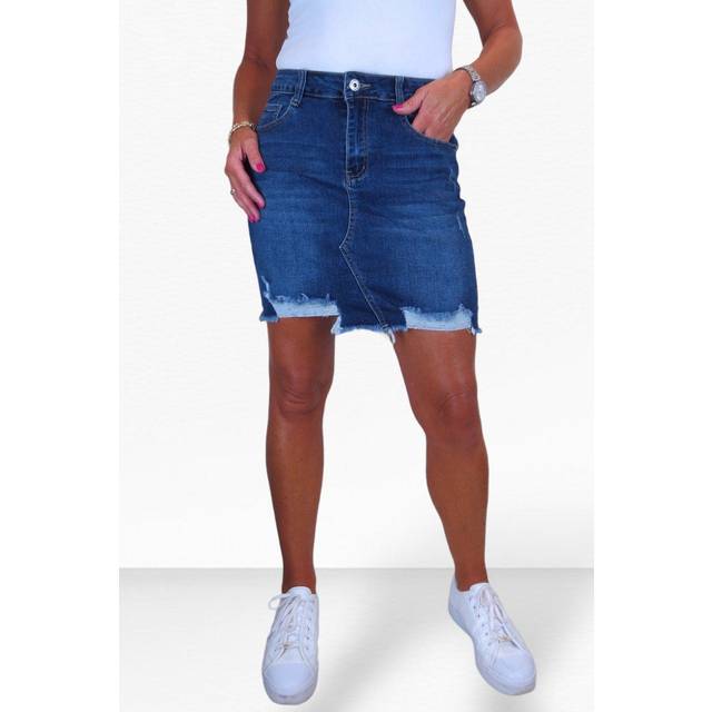 Frayed Hem Denim Mini Skirt - Dark Indigo - 10