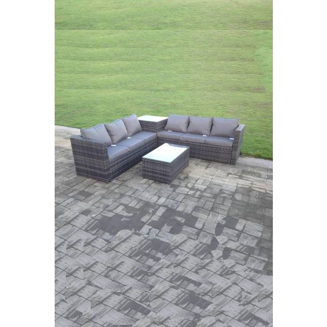 High Back Rattan 2 Seater Love Sofa Double Seat Thick Seat And Back Cushion - Dark Grey - One Size
