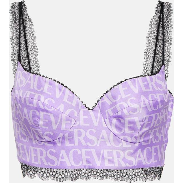 Versace Logo silk satin and lace bralette