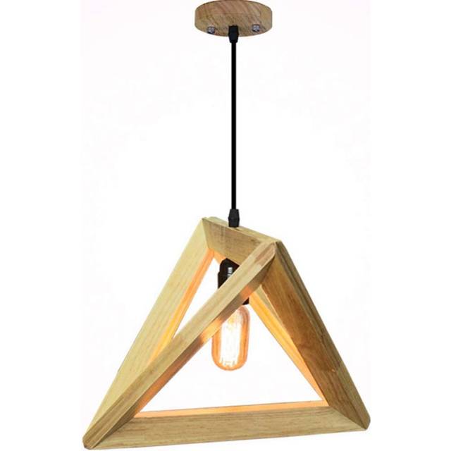 Wooden Pendant Light Natural Wooden Ceiling Lamp Creative Modern Pendant Lamp LED E27 Socket Triangle Hanging Lamp