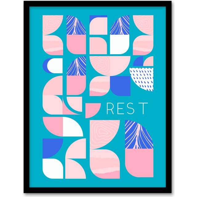 Wall Art Print Chill Pattern Rest Quote Affirmation Calm Teal Spa Art Framed - Blue - W12 inch x H16 inch